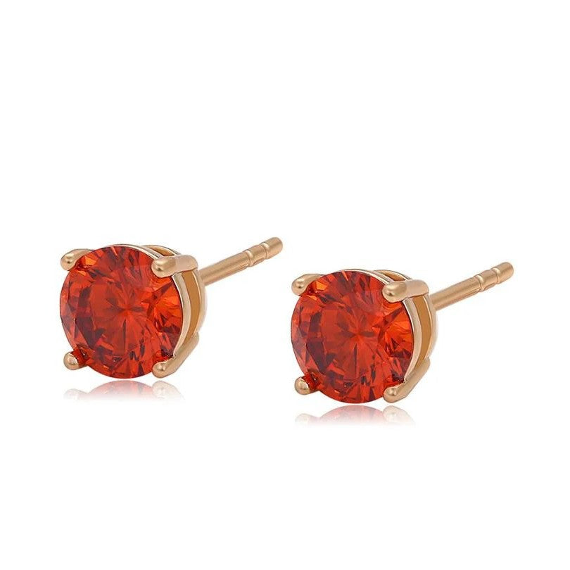 Gold-Plated Red Zirconia Diamond Studded Earrings
