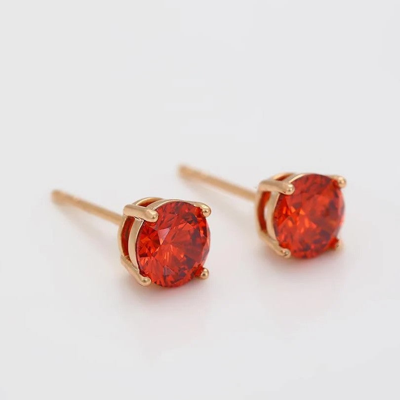 Gold-Plated Red Zirconia Diamond Studded Earrings