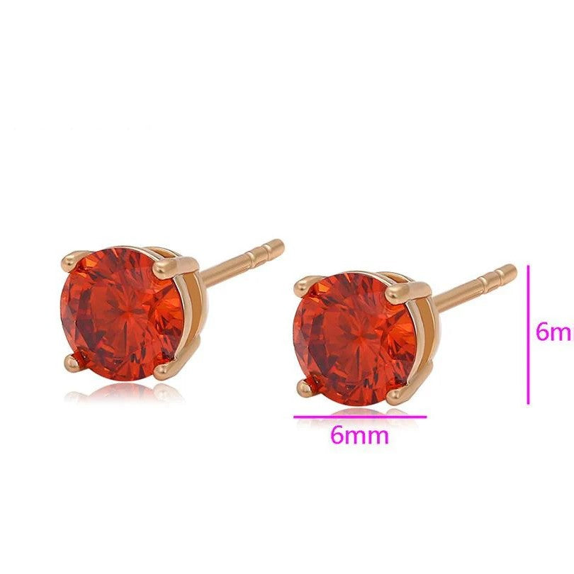 Gold-Plated Red Zirconia Diamond Studded Earrings