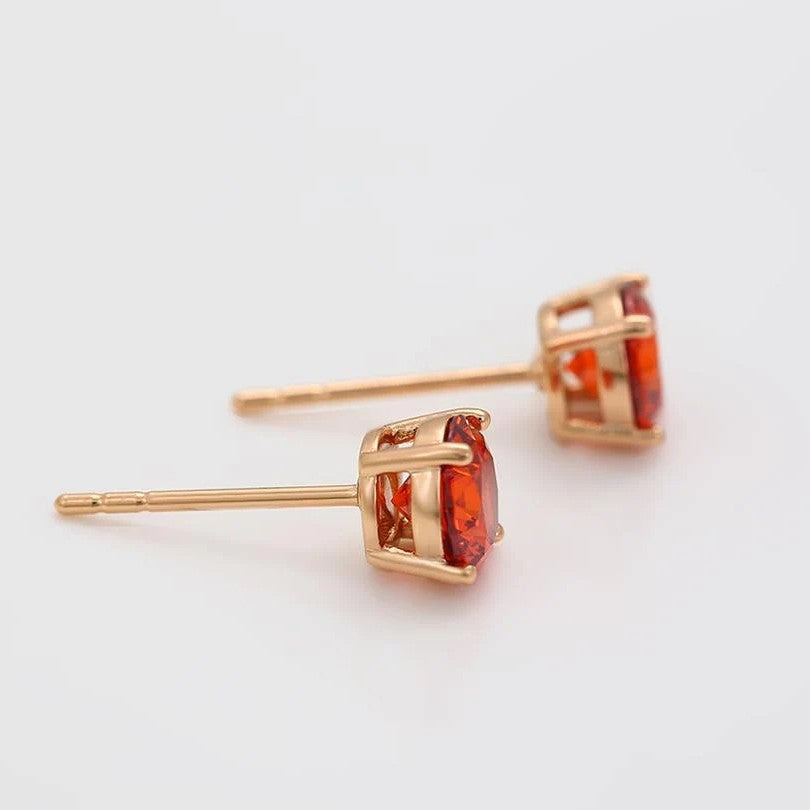Gold-Plated Red Zirconia Diamond Studded Earrings