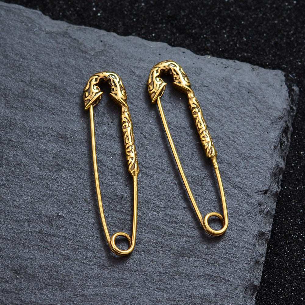 Gold-Plated Retro Safety Pin Earrings