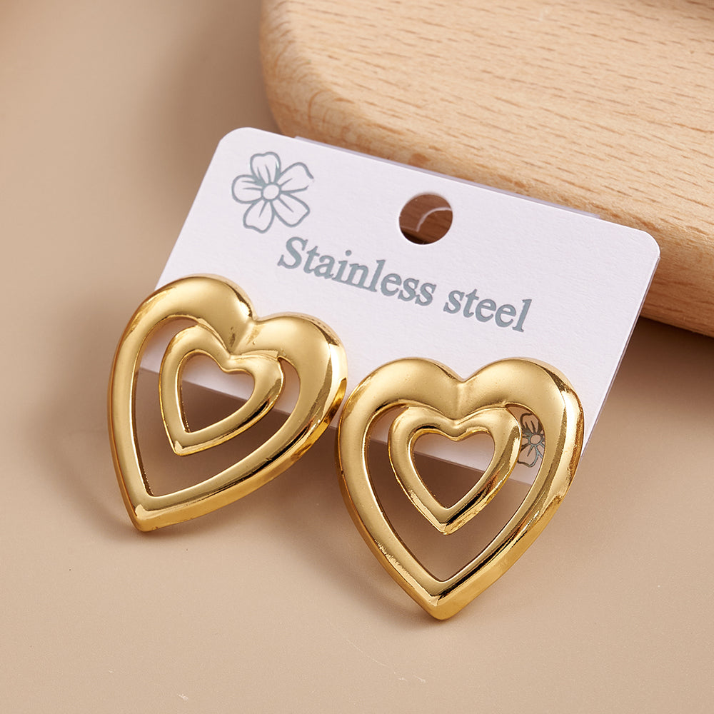 Gold-Plated Romantic Heart Shaped Stud Earrings