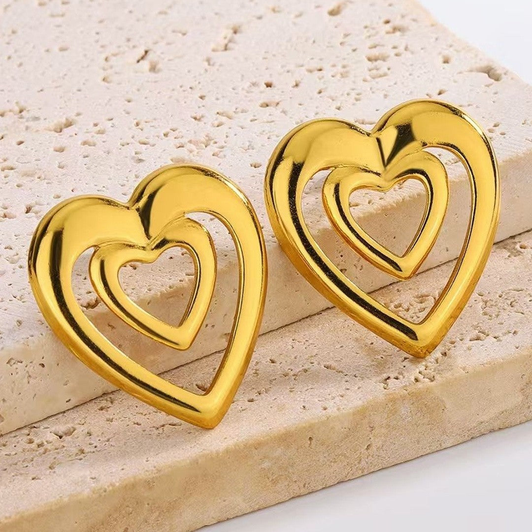 Gold-Plated Romantic Heart Shaped Stud Earrings