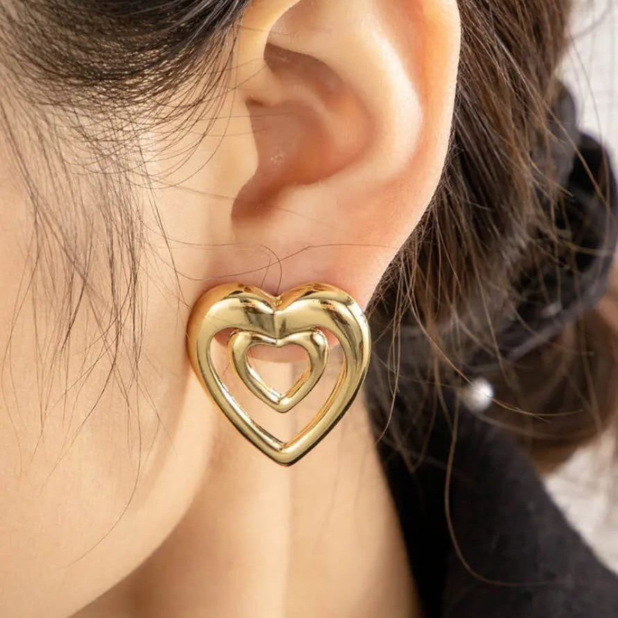 Gold-Plated Romantic Heart Shaped Stud Earrings