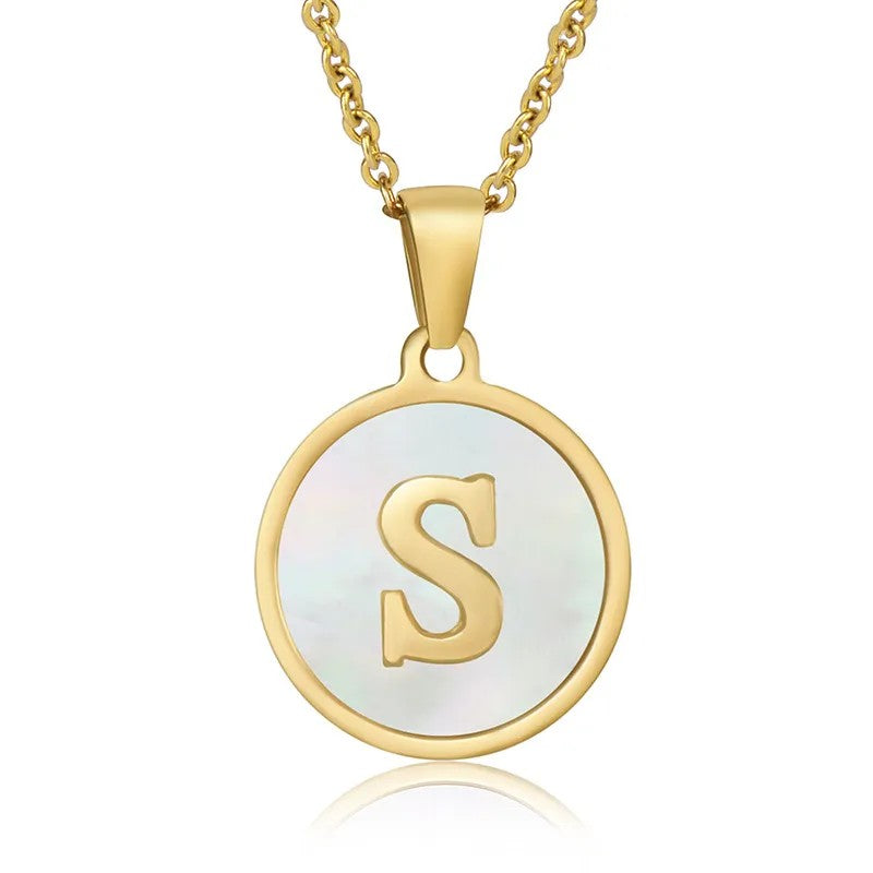 Gold-Plated S Initial Alphabet Pendant Necklace, Letter 'S' Jewellery, White