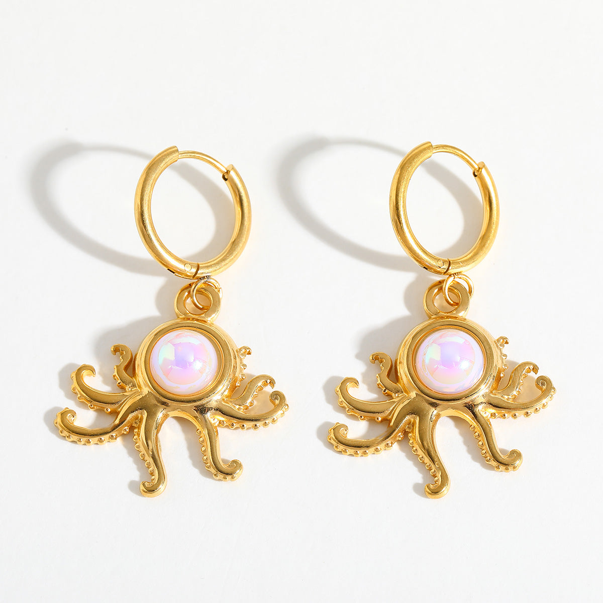 Gold-Plated Sea Animal Octopus-Shaped Dangle Earrings