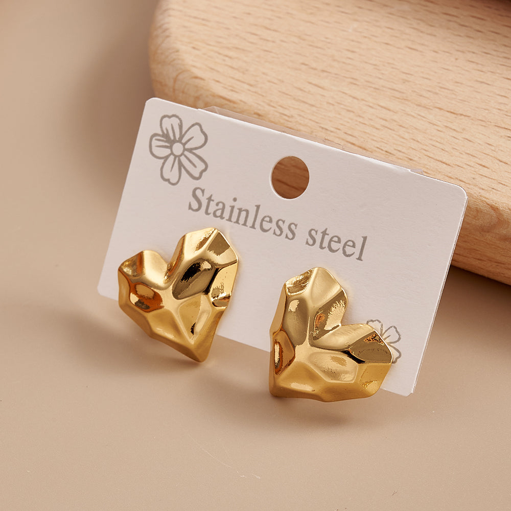 Gold-Plated Stainless Steel Heart Shaped Stud Earrings
