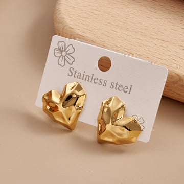 Gold-Plated Stainless Steel Heart Shaped Stud Earrings