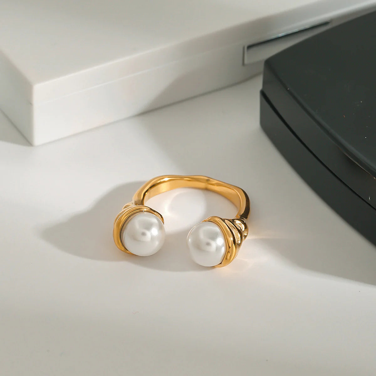 Gold-Plated Stainless Steel Adjustable Pearl Ring