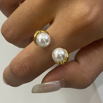 Gold-Plated Stainless Steel Adjustable Pearl Ring