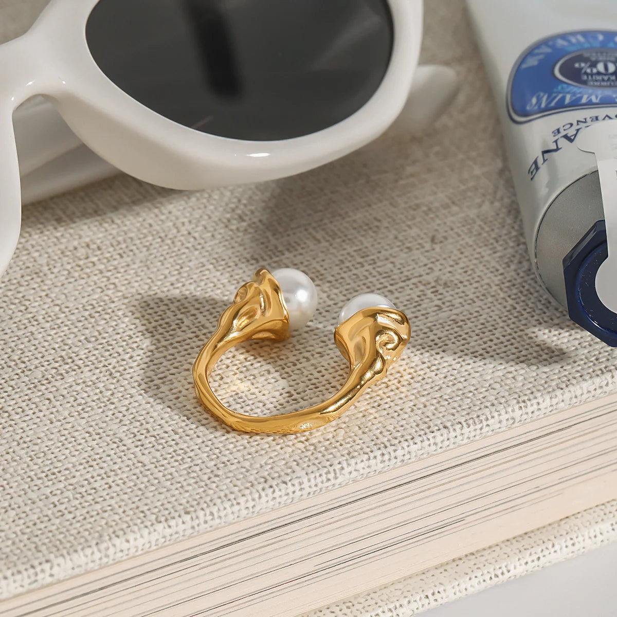 Gold-Plated Stainless Steel Adjustable Pearl Ring