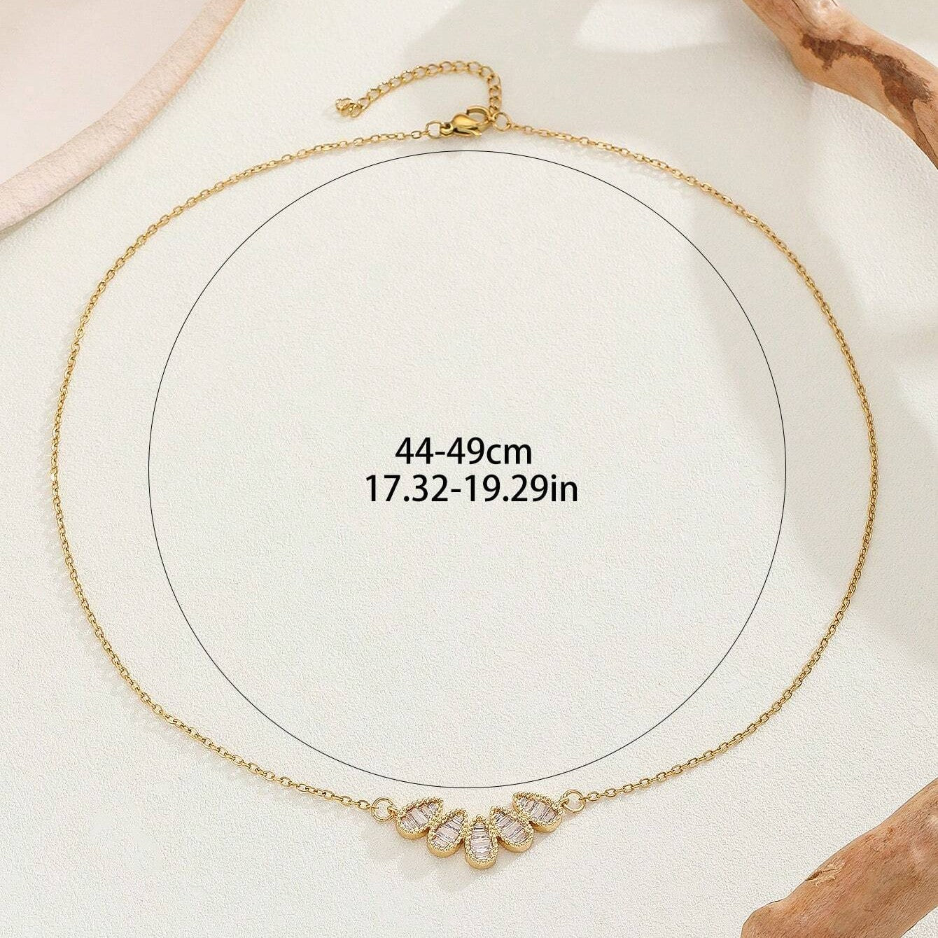 Gold-Plated Stainless Steel Raindrop-Shaped Zirconia Embedded Pendant Necklace