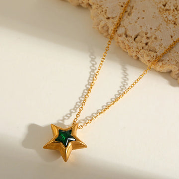 Masakali Gold-Plated Star-Shaped Green Gemstone Pendant Necklace
