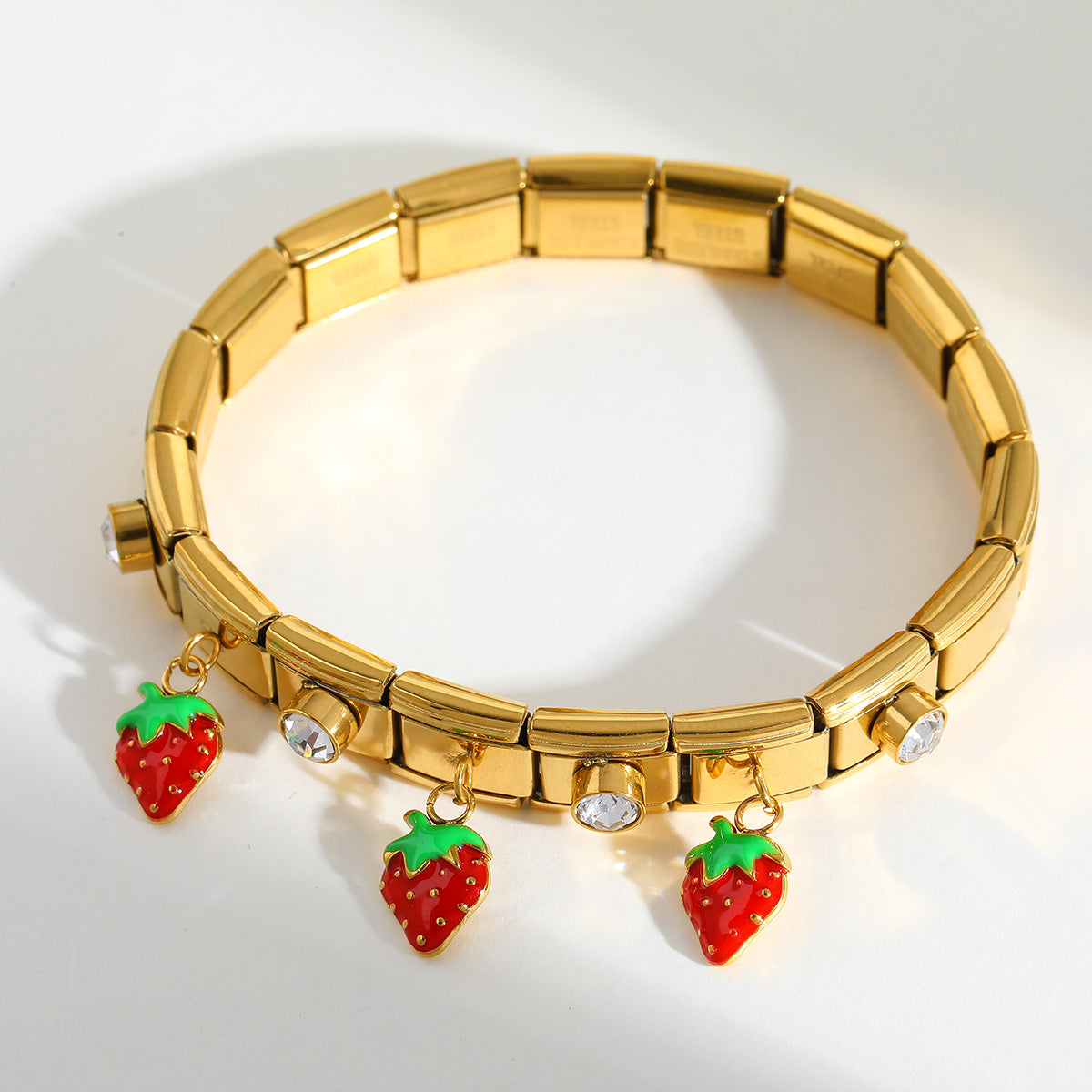 Gold-Plated Strawberry Charms Zirconia Embellished Adjustable Bracelet