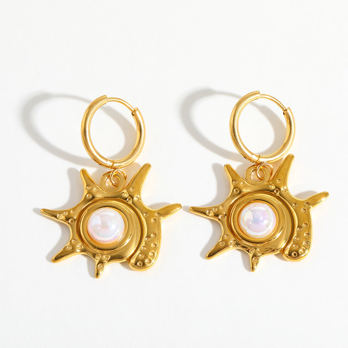Gold-Plated Sunflower Sea Star Statement Earrings