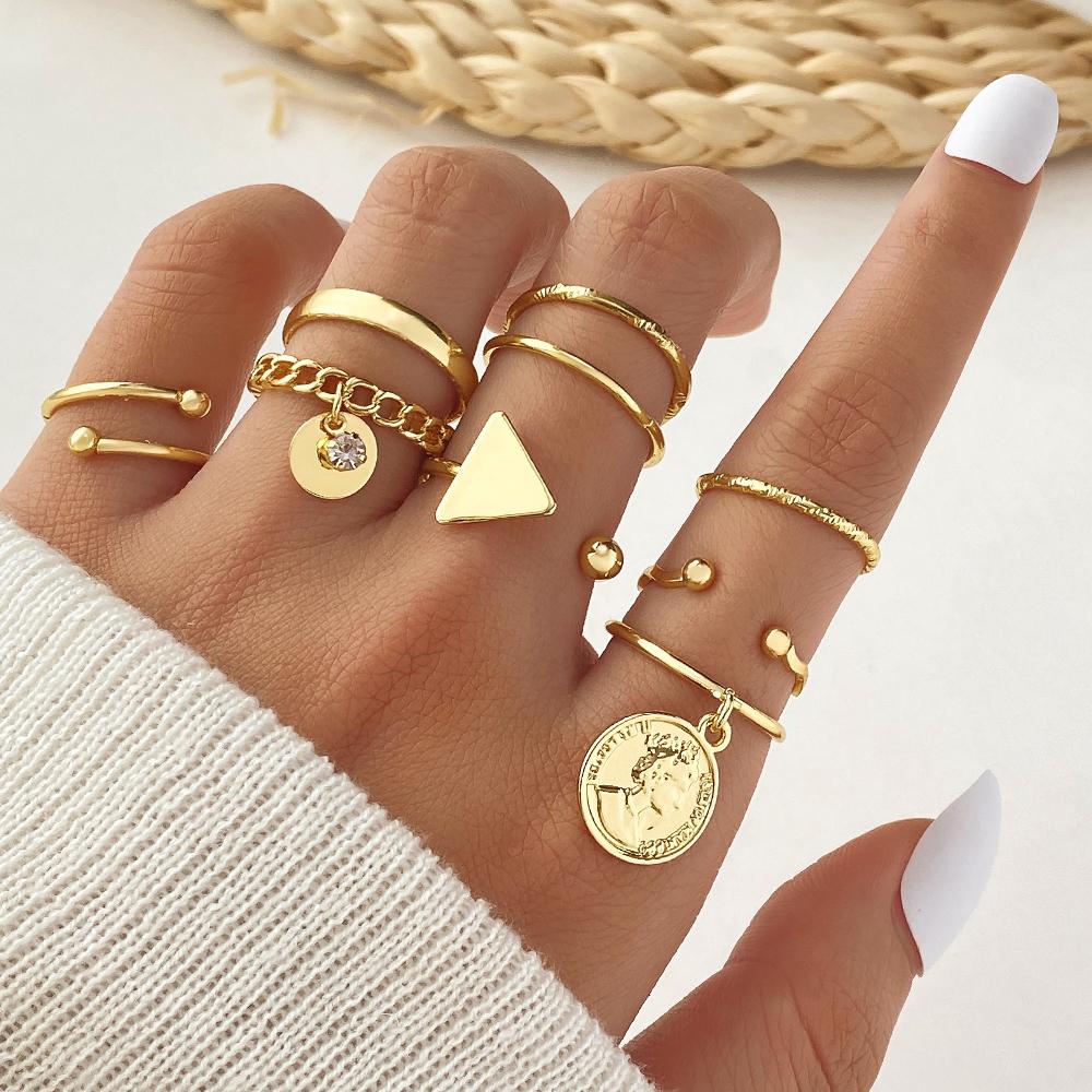 Gold-Plated Vintage Style Stackable Rings 9-Pack
