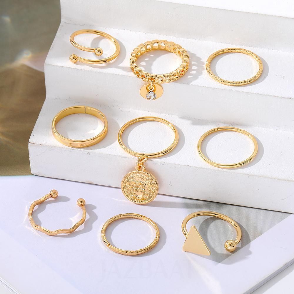 Gold-Plated Vintage Style Stackable Rings 9-Pack