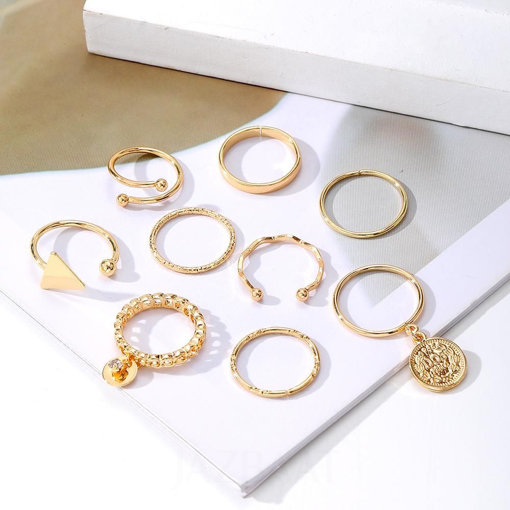 Gold-Plated Vintage Style Stackable Rings 9-Pack