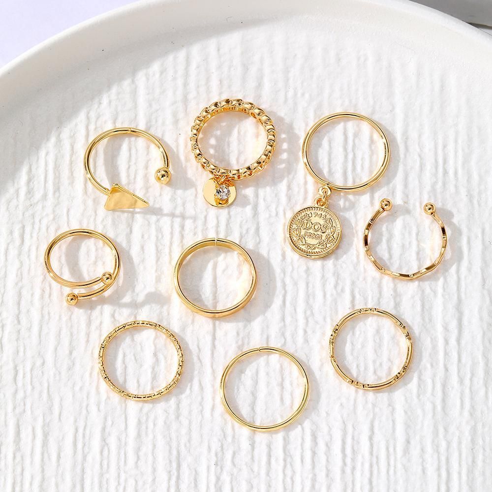 Gold-Plated Vintage Style Stackable Rings 9-Pack