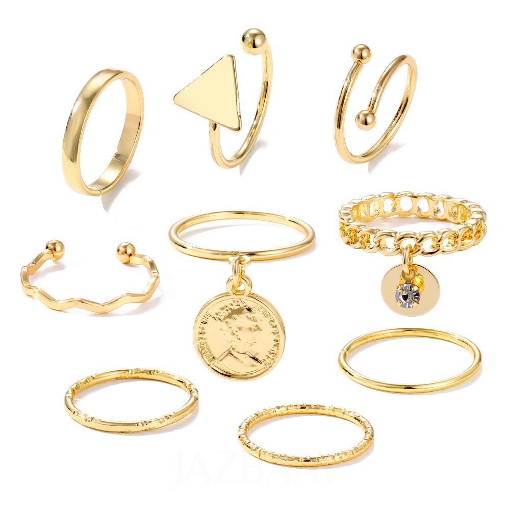 Gold-Plated Vintage Style Stackable Rings 9-Pack