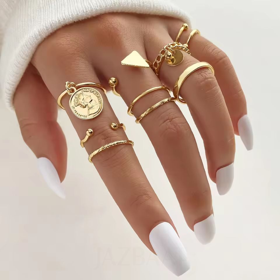 Gold-Plated Vintage Style Stackable Rings 9-Pack