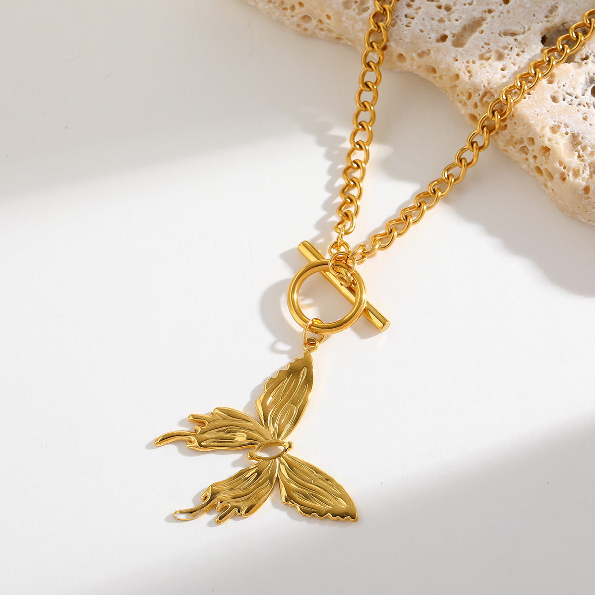 Gold-Plated Waterproof Butterfly Shaped Pendant Necklace