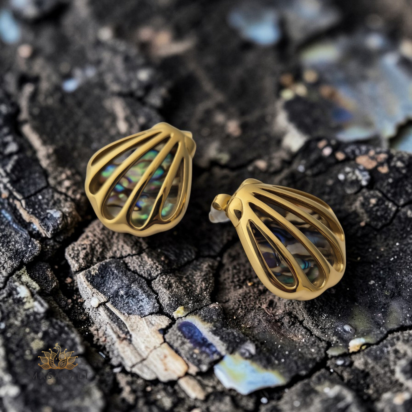 Gold-Plated Waterproof Mermaid Shell Stud Earrings