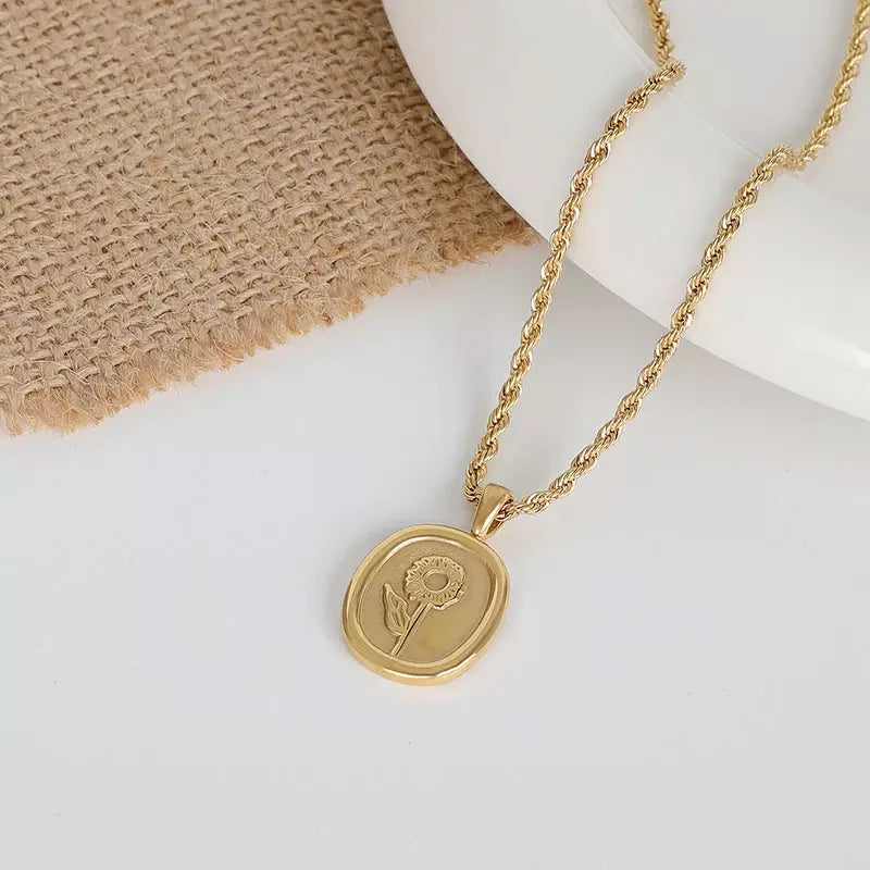 Gold-Plated Waterproof & Hypoallergenic Sunflower Pendant Necklace