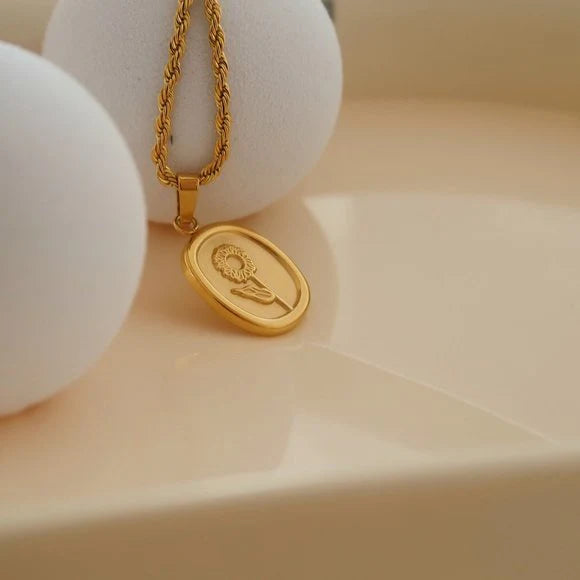 Gold-Plated Waterproof & Hypoallergenic Sunflower Pendant Necklace