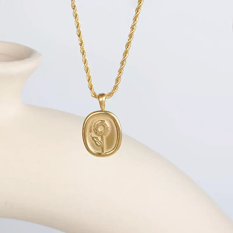 Gold-Plated Waterproof & Hypoallergenic Sunflower Pendant Necklace