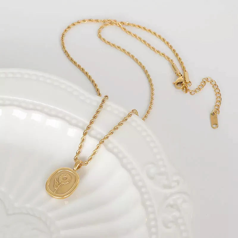Gold-Plated Waterproof & Hypoallergenic Sunflower Pendant Necklace