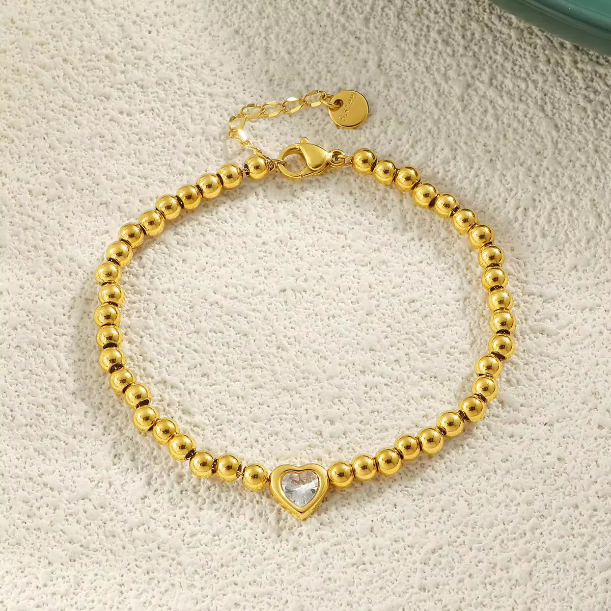 Gold-Plated Zircon Embellished Heartbeat Bracelet