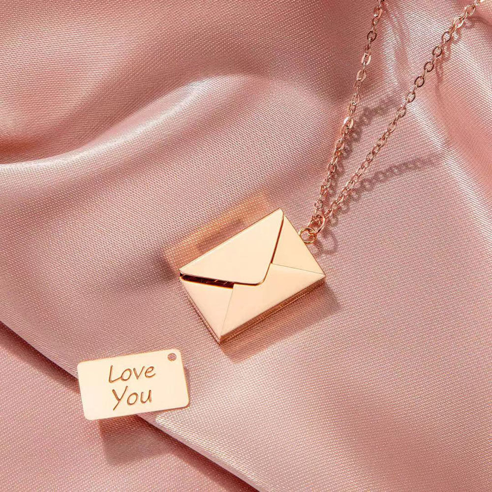 Gold-Plated 'Love You' Letter Envelope Pendant Necklace