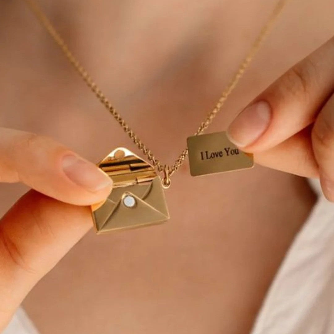 Gold-Plated 'Love You' Letter Envelope Pendant Necklace