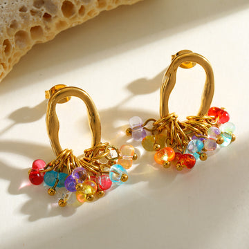 Gold-Tone Anti-Tarnish Colorful Beaded Drop Earrings