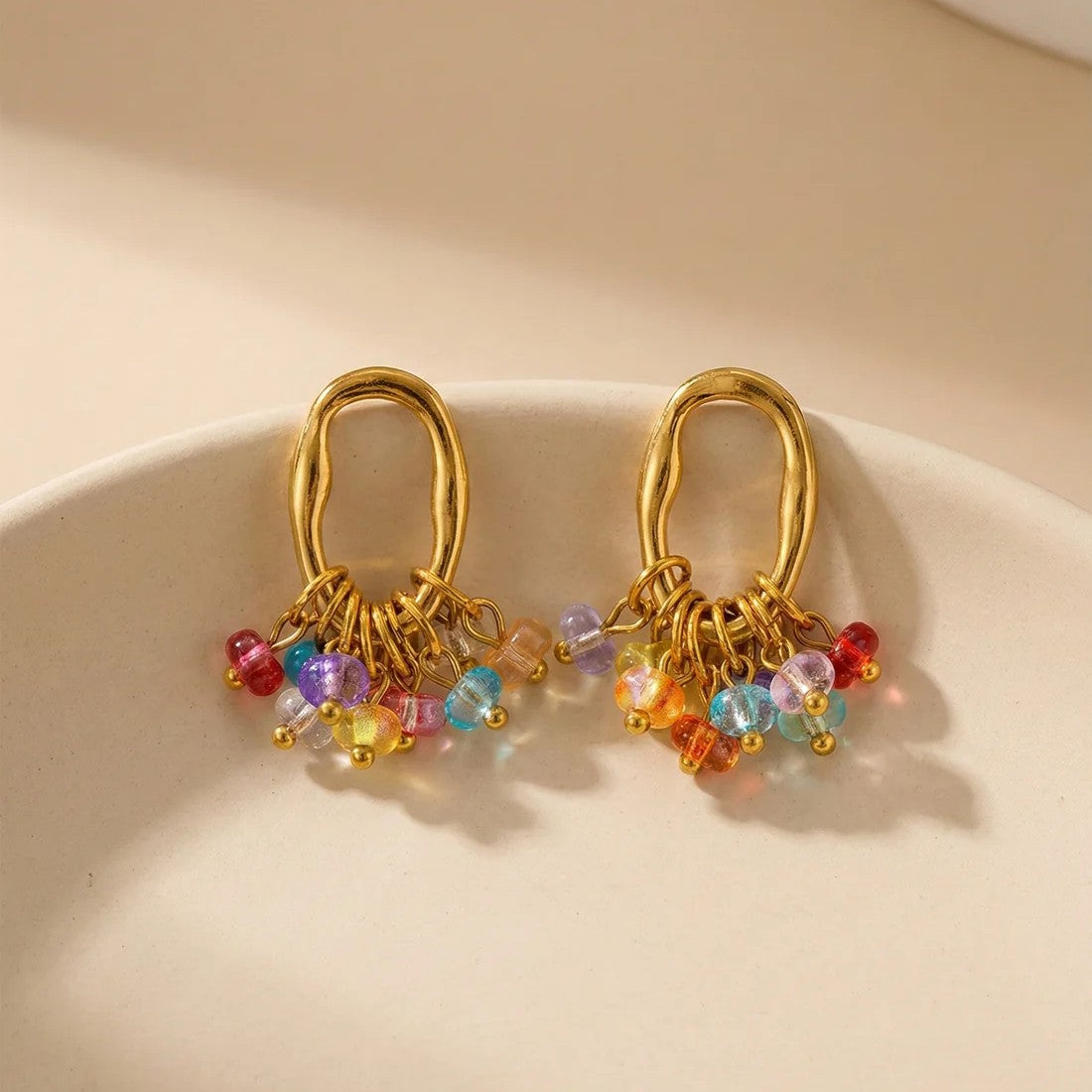 Gold-Tone Anti-Tarnish Colorful Beaded Drop Earrings