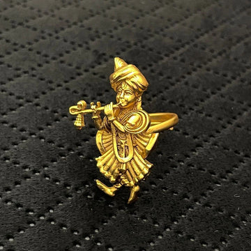 Gold-Toned Lord Krishna Playing Flute Adjustable Temple Ring