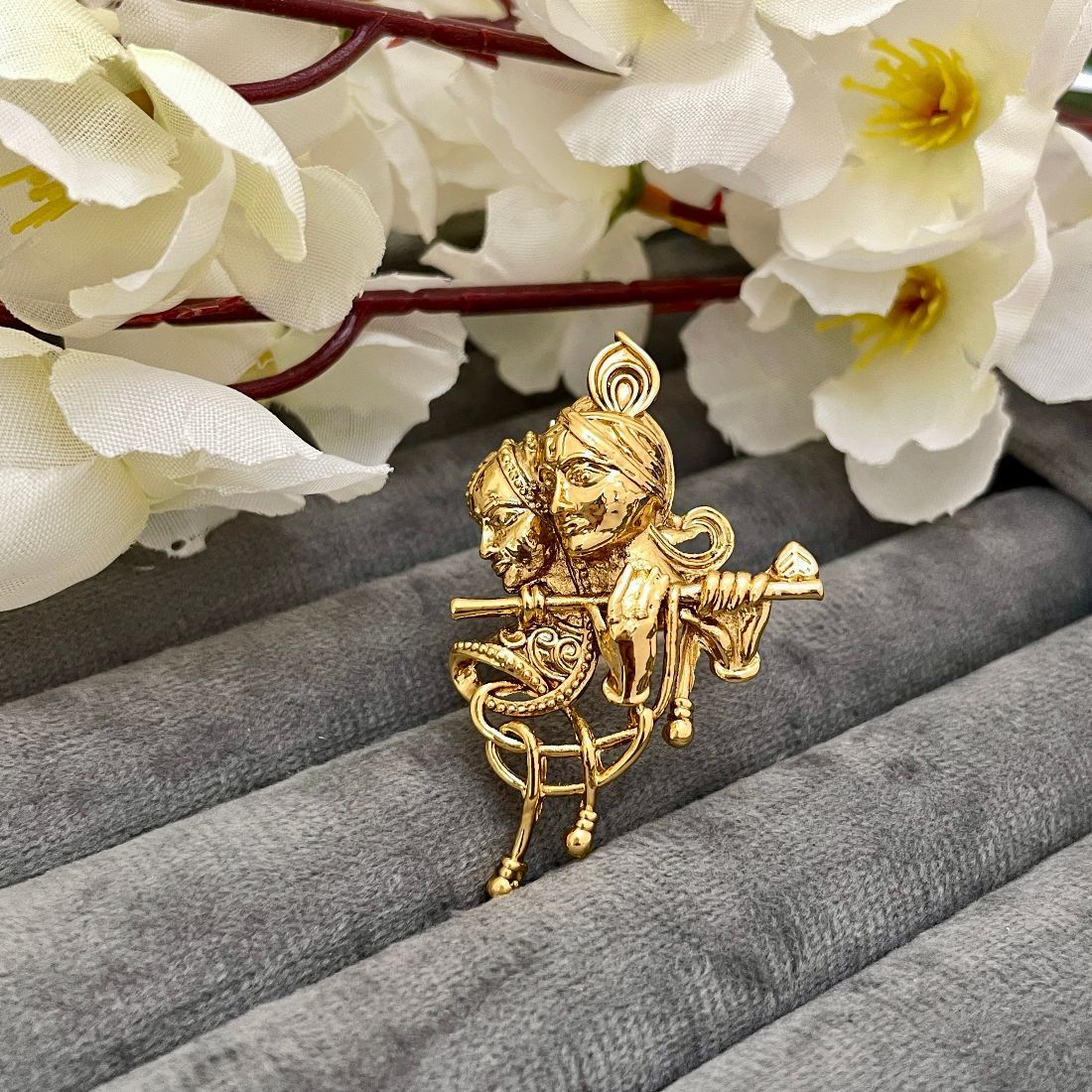 Gold-Toned Radha Krishna Adjustable Temple Ring