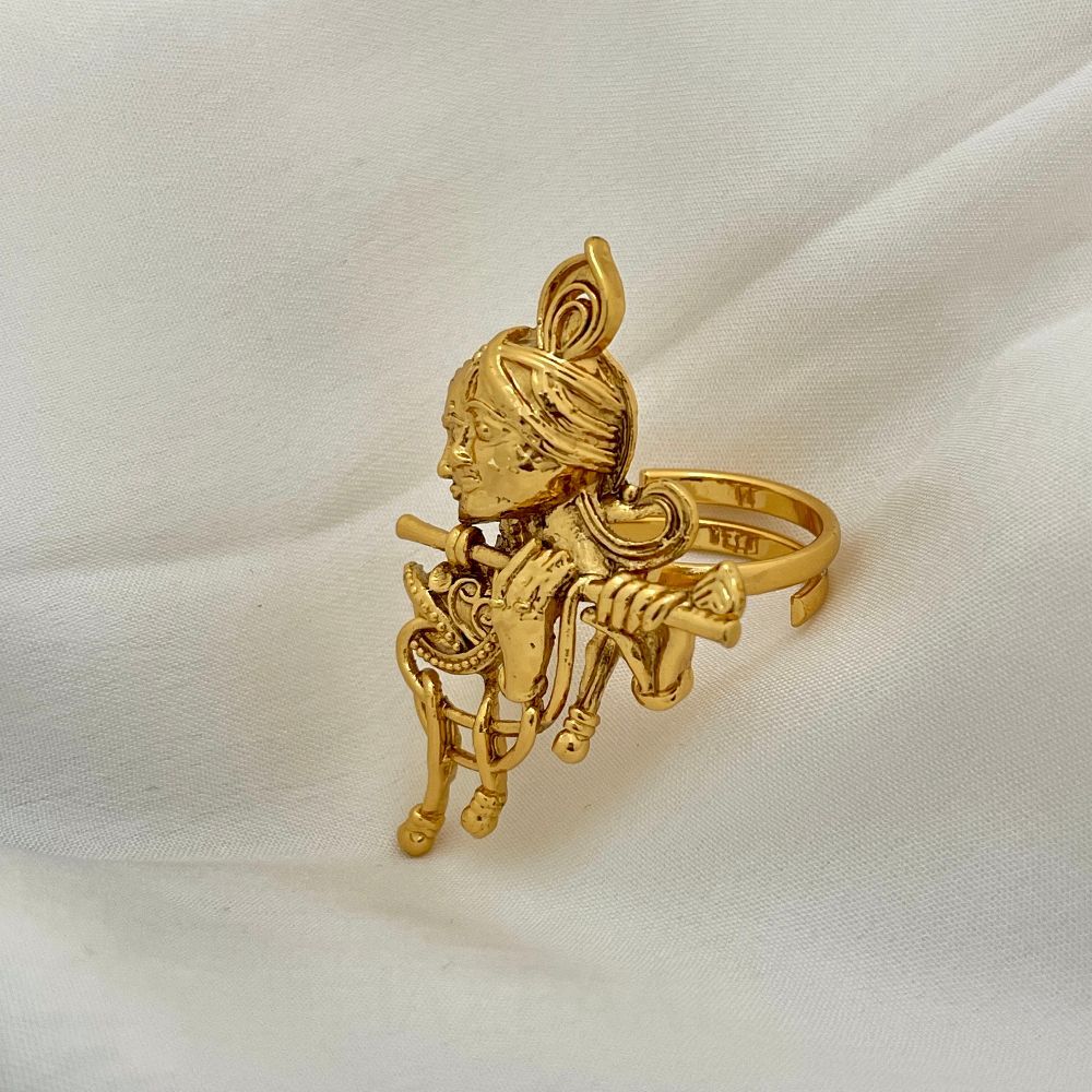 Gold-Toned Radha Krishna Adjustable Temple Ring