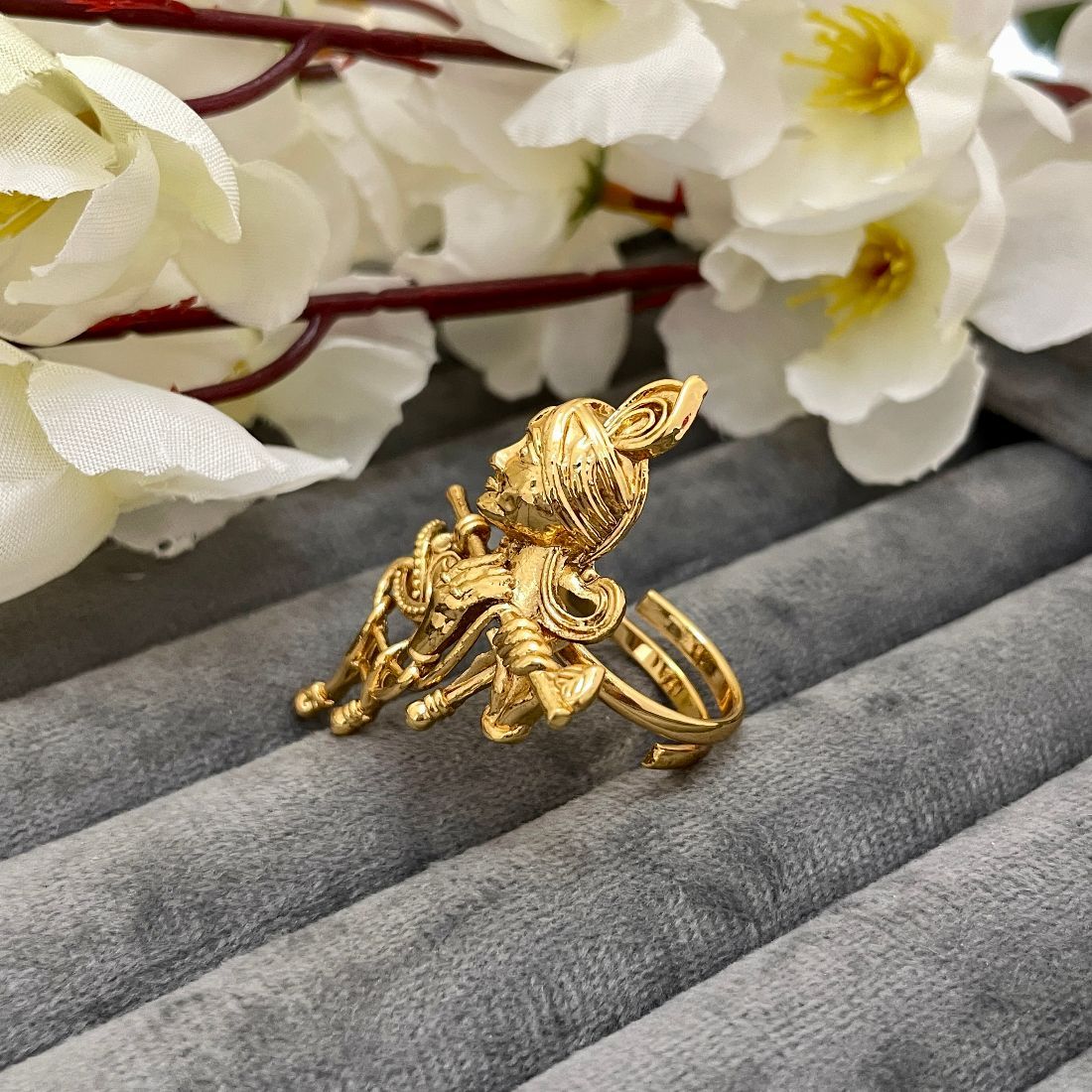 Gold-Toned Radha Krishna Adjustable Temple Ring