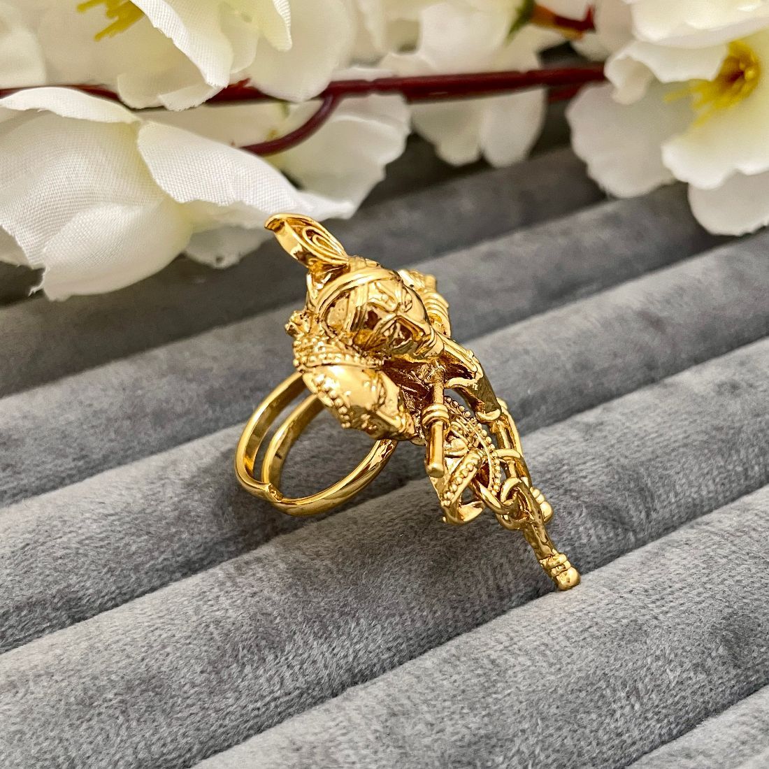 Gold-Toned Radha Krishna Adjustable Temple Ring