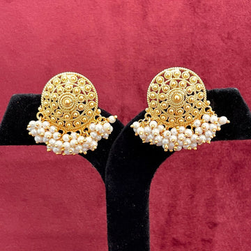 Gold-Toned South Indian Guttapusalu Pearl Studded Earrings