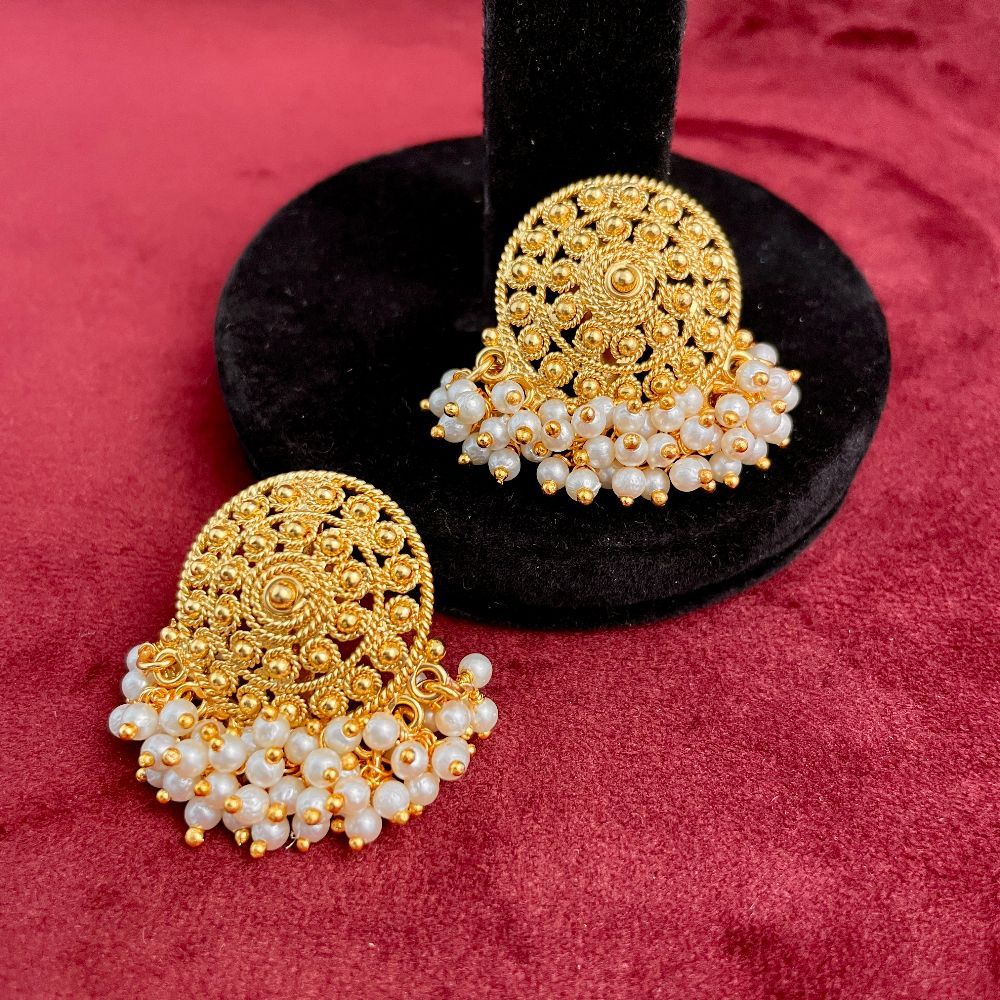 Gold-Toned South Indian Guttapusalu Pearl Studded Earrings