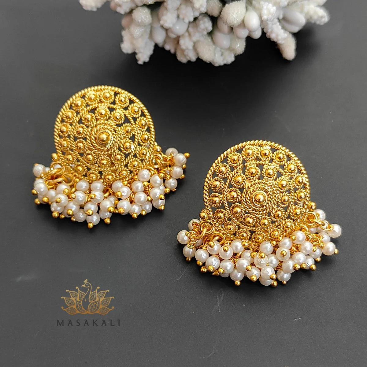 Gold-Toned South Indian Guttapusalu Pearl Studded Earrings