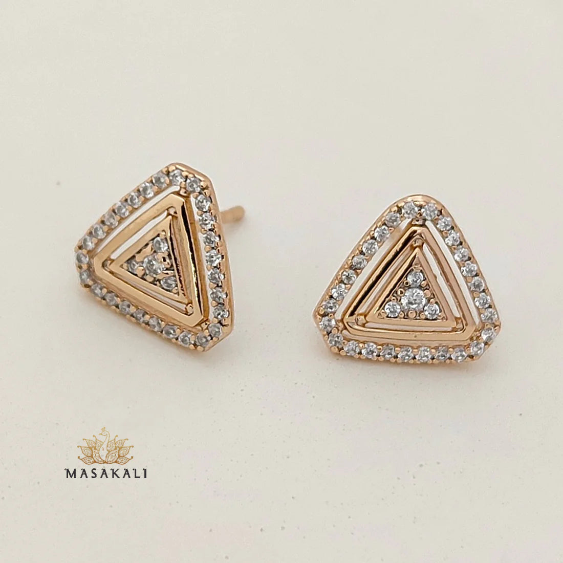 Gold-Toned Twinkling Twilight AD Embellished Triangle Stud Earrings