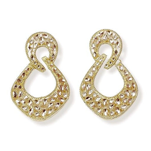 Gold-Toned Zirconia Statement Earrings, Indo-Western Dangle Drop Earrings For Women