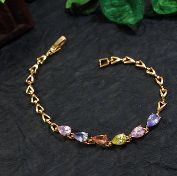 Gold Plated Colourful Tear Drop Bracelet, Cubic Zirconia Stone Bracelet For Women (MTAR1047)