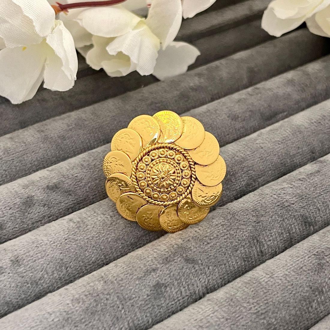 Gold Plated Goddess Laxmi Adjustable Finger Ring