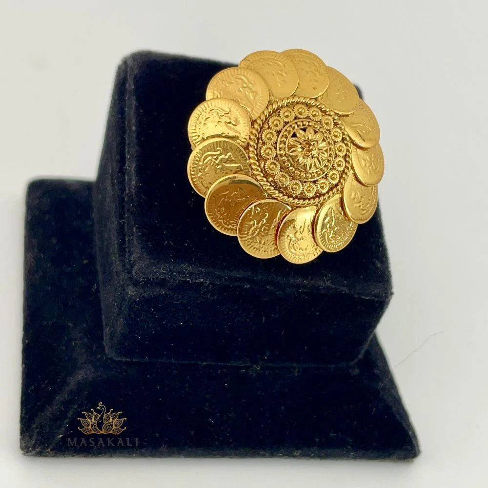 Gold Plated Goddess Laxmi Adjustable Finger Ring