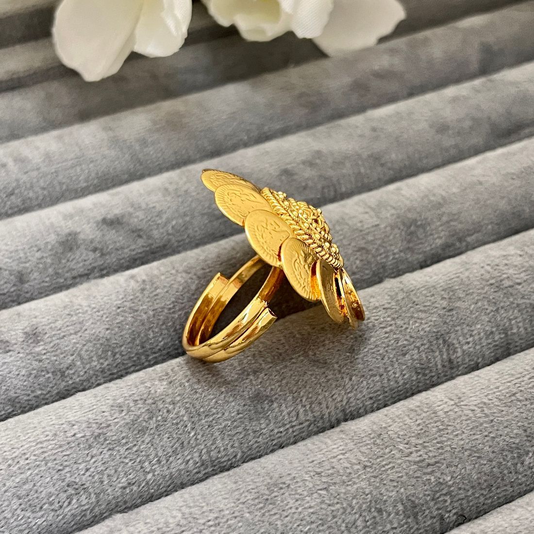 Gold Plated Goddess Laxmi Adjustable Finger Ring
